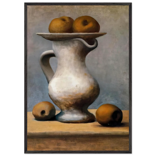 Still life with pitcher and apples - Pablo Picasso 70x100 cm / 28x40 inches Framed Art Print – Black Wooden Frame