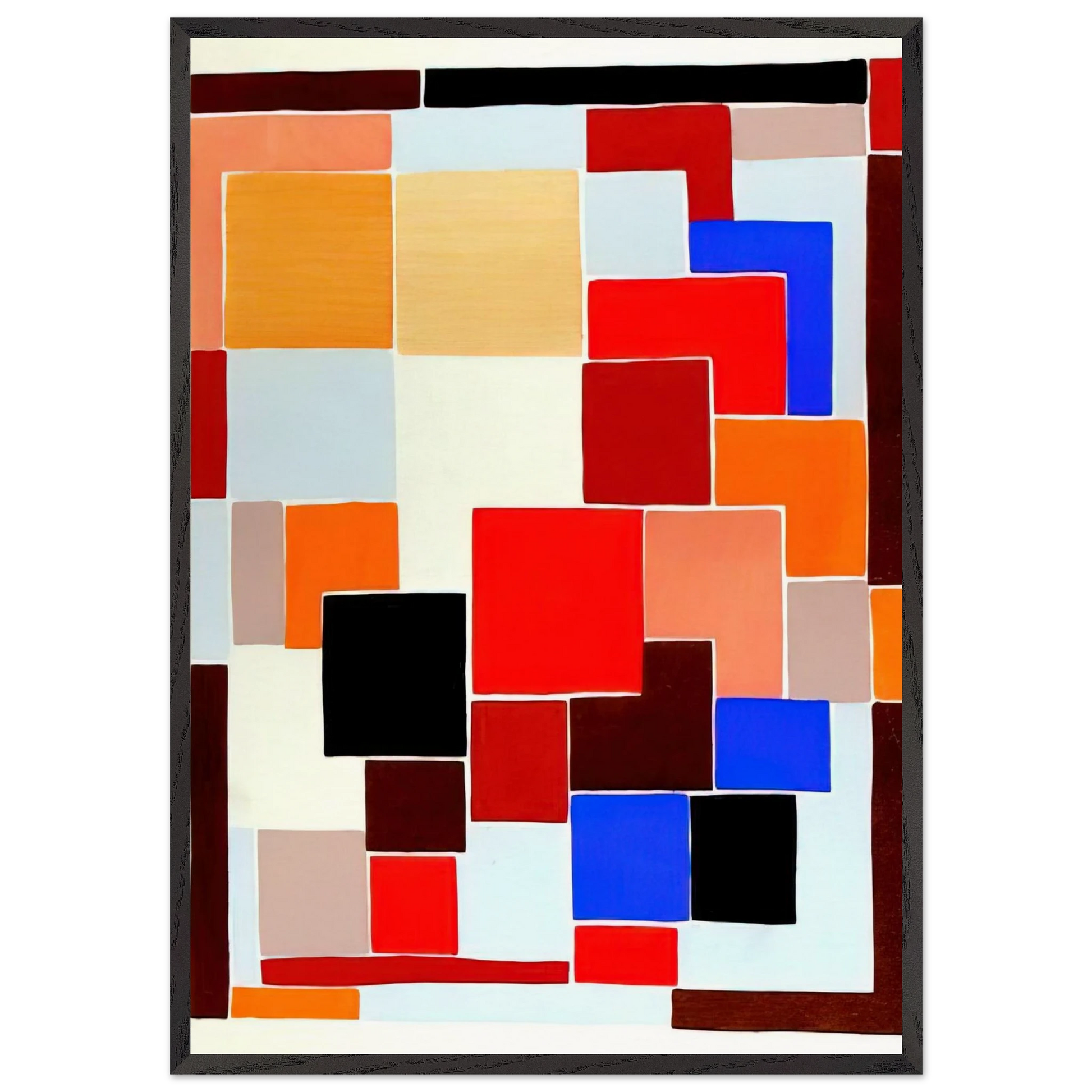 DESIGN IN THE STYLE OF MONDRIAN POSSIBLY FOR A RUG FROM COMPOSITIONS COLOURS IDEAS 1931 - Sonia Delaunay Framed Art Print – Black Wooden Frame - Default Title - -Framed Art Print