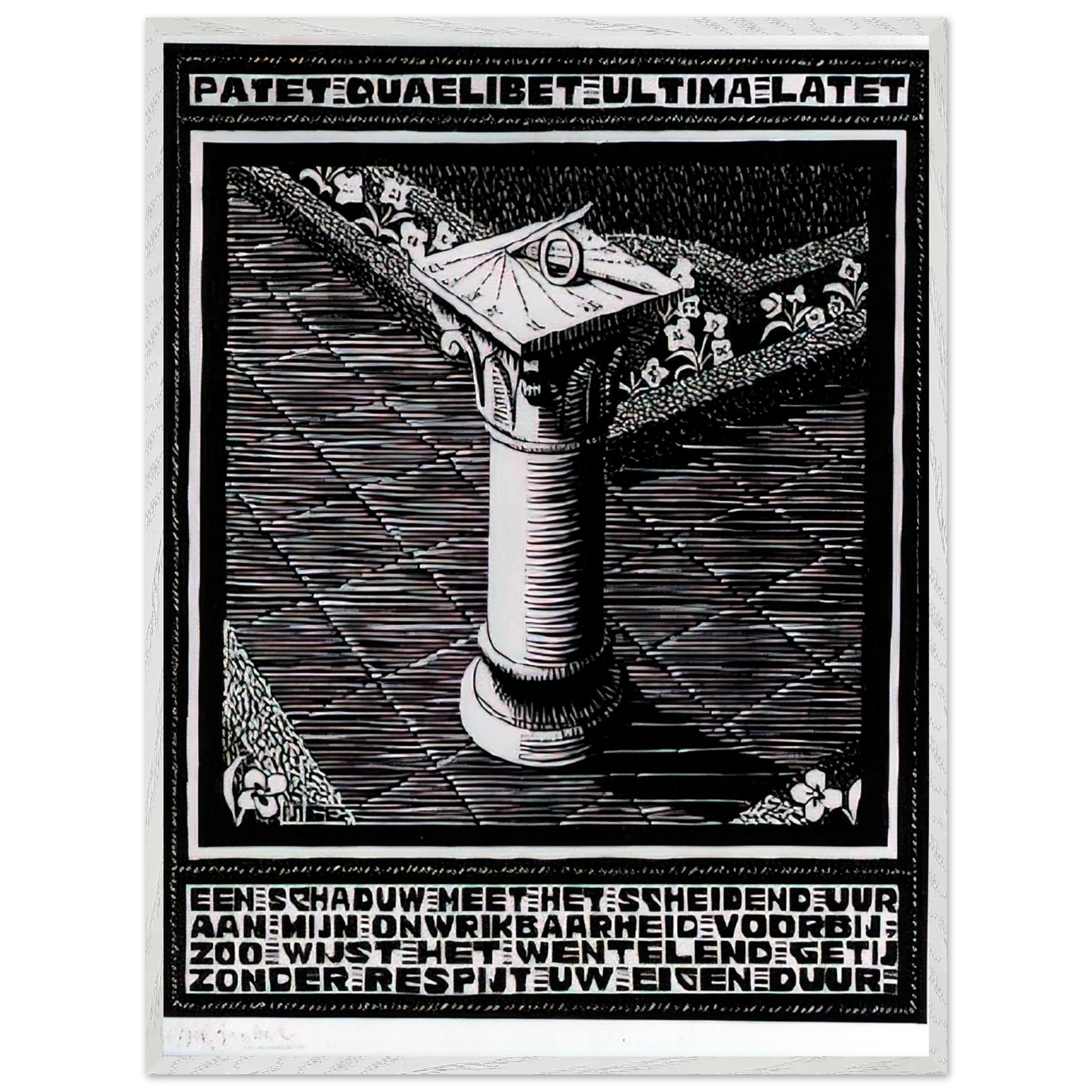 MC Escher - EMBLEMATA SUNDIAL Wall Art - 30x40 cm / 12x16 inches - Premium Wooden Framed Poster With Fine Art Paper - White frame