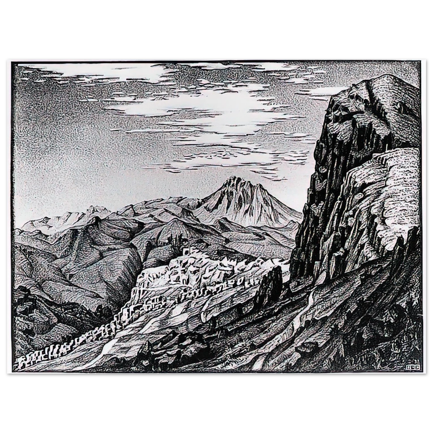 MC Escher - CALTAVUTURO IN THE MADONIE MOUNTAINS SICILY Wall Art - 21x29.7 cm / 8x12" - Fine Art Poster - -