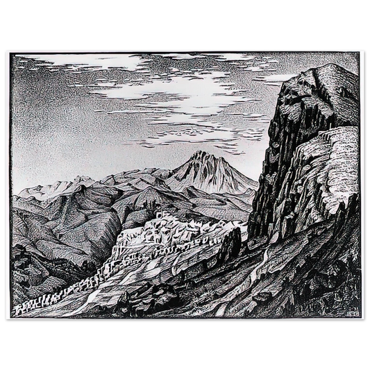 MC Escher - CALTAVUTURO IN THE MADONIE MOUNTAINS SICILY Wall Art - 21x29.7 cm / 8x12" - Fine Art Poster - -