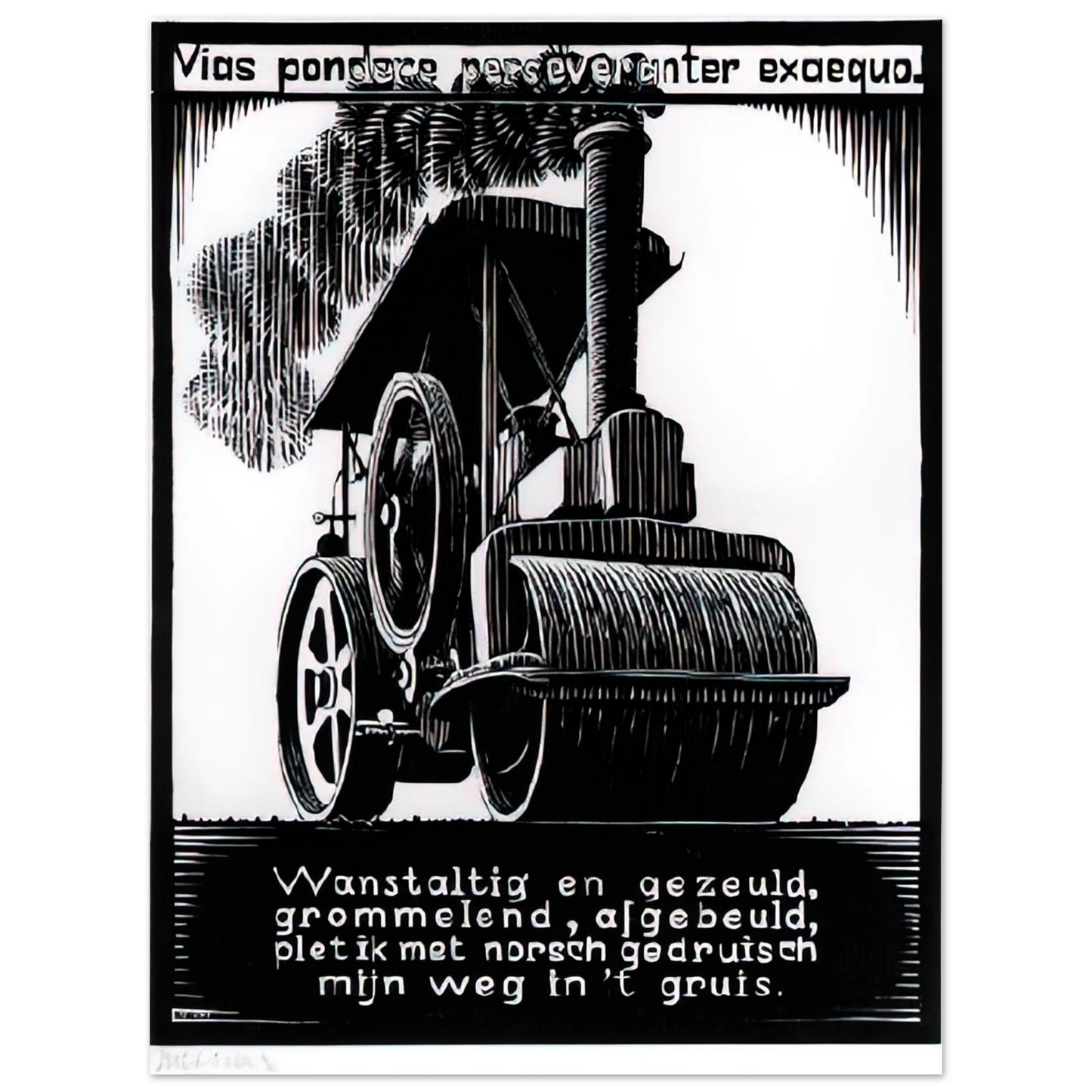 MC Escher - EMBLEMATA STEAMROLLER Wall Art - 30x40 cm / 12x16 inches - Premium Wooden Framed Poster With Fine Art Paper - Wood frame