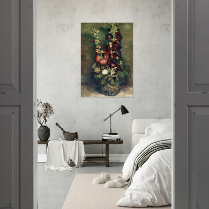 Vase of Hollyhocks - Vincent van Gogh Brushed Aluminum Print - 70x100 cm / 28x40 inches | Vincent van Gogh Aluminum Print | Vincent van Gogh Prints