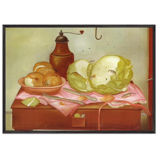 KITCHEN TABLE 1 - Fernando Botero Framed Art Print – Black Wooden Frame - Default Title - -Framed Art Print