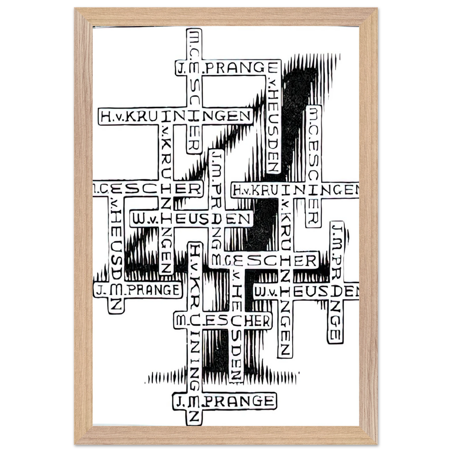 MC Escher - ESCHER (29) Wall Art - 30x40 cm / 12x16 inches - Premium Wooden Framed Poster With Fine Art Paper - White frame