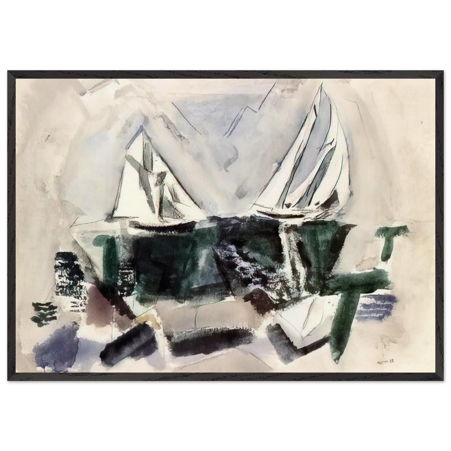 Schooner Yachts Deer Isle Maine - 1928 - John Marin Framed Art Print – Black Wooden Frame - Default Title - -Framed Art Print