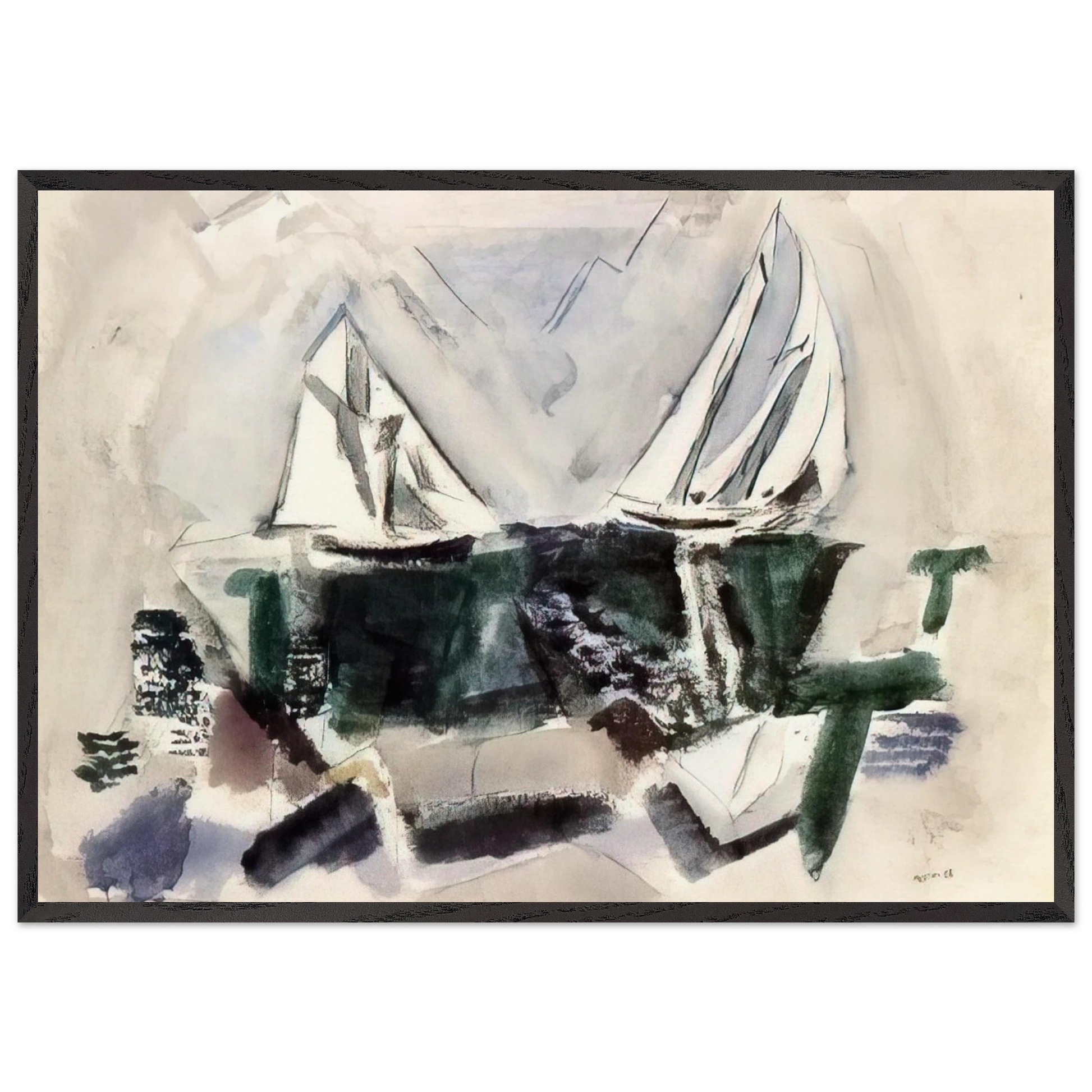 Schooner Yachts Deer Isle Maine - 1928 - John Marin Framed Art Print – Black Wooden Frame - Default Title - -Framed Art Print