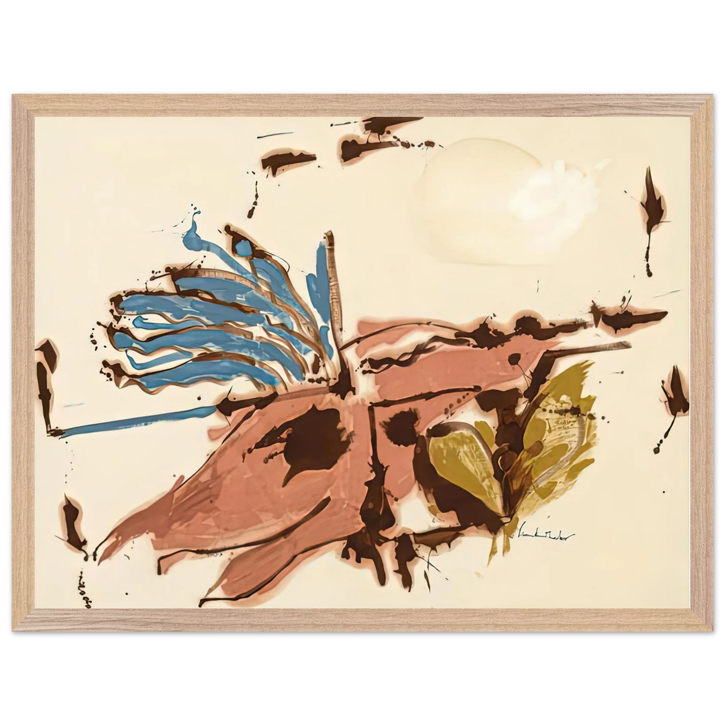 Helen Frankenthaler - Pink Bird Figure I, 1961- Wall Art - 21x29.7 cm / 8x12" - Premium Wooden Framed Poster With Fine Art Paper - Wood frame