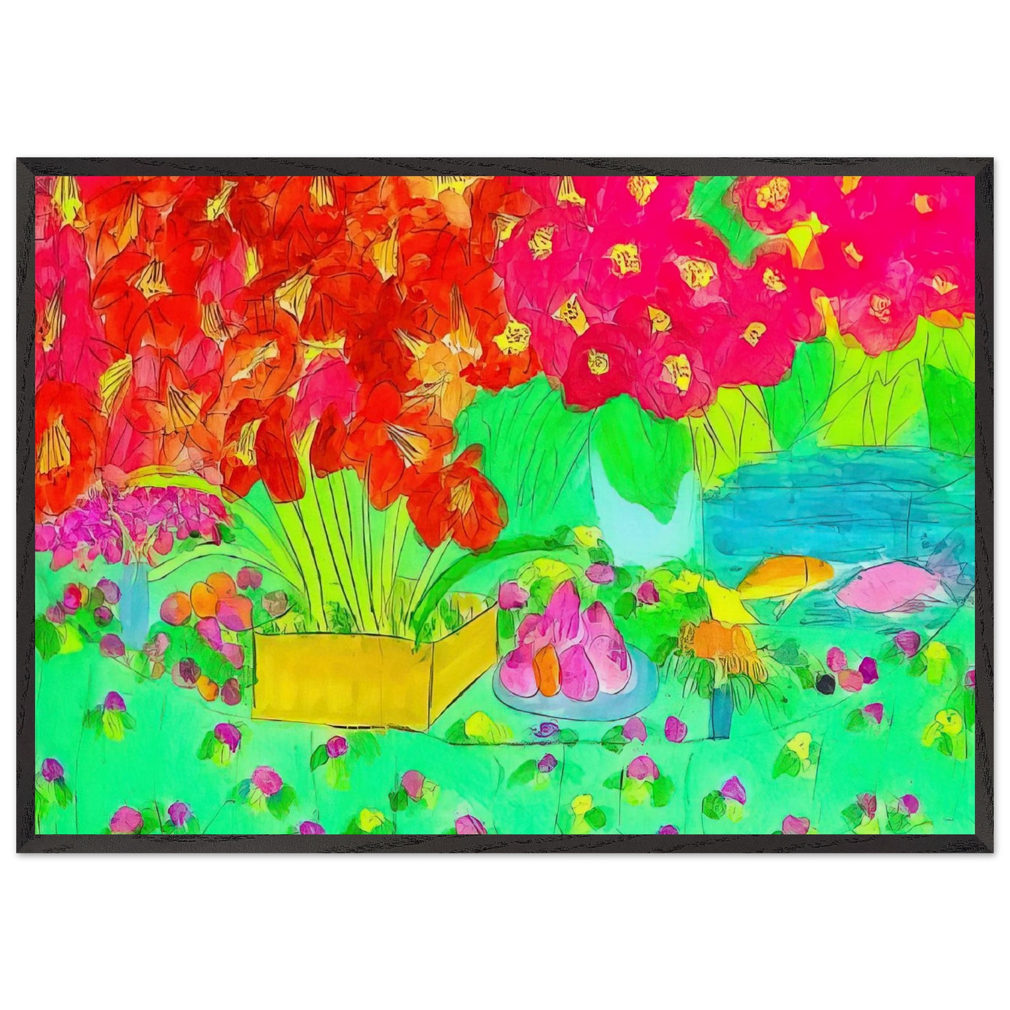 Rose Garden - 1990 - Walasse Ting Framed Art Print – Black Wooden Frame - Default Title - -Framed Art Print