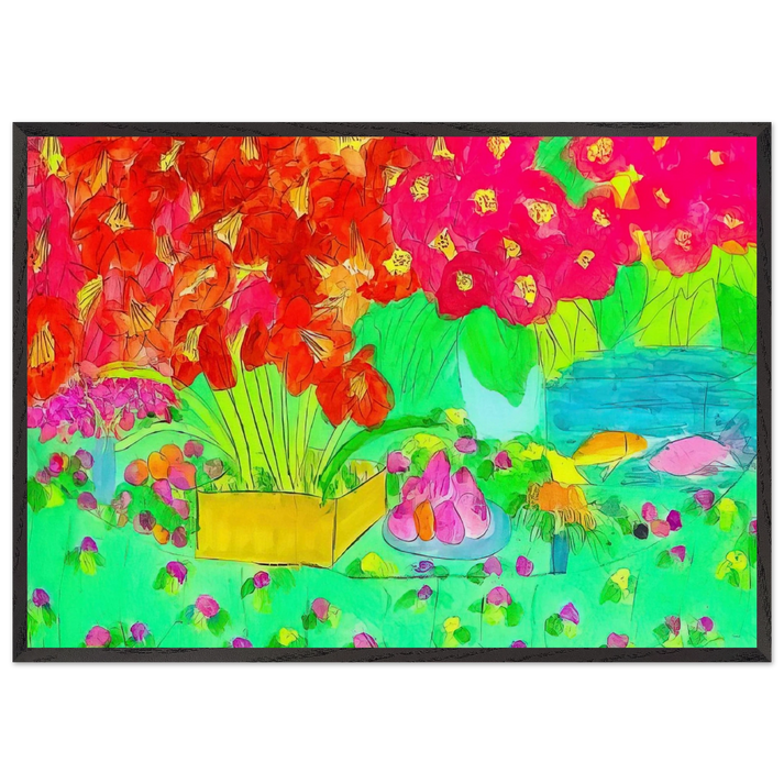 Rose Garden - 1990 - Walasse Ting 70x100 cm / 28x40 inches Framed Art Print – Black Wooden Frame