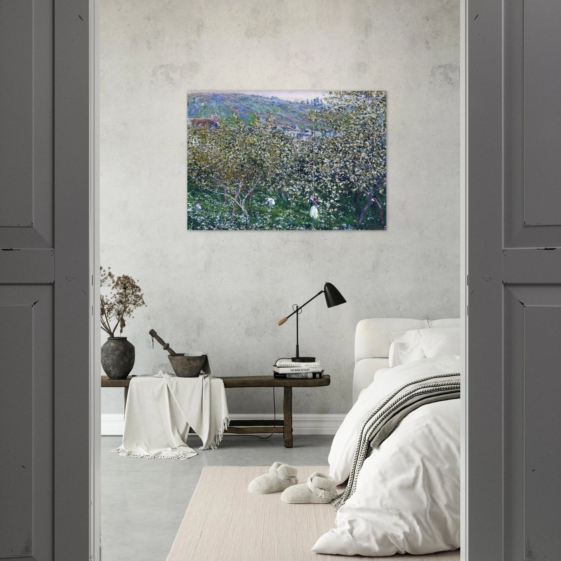 Vetheuil, Flowering Plum Trees - claude monet Brushed Aluminum Print - 70x100 cm / 28x40 inches | claude monet Aluminum Print | claude monet Prints