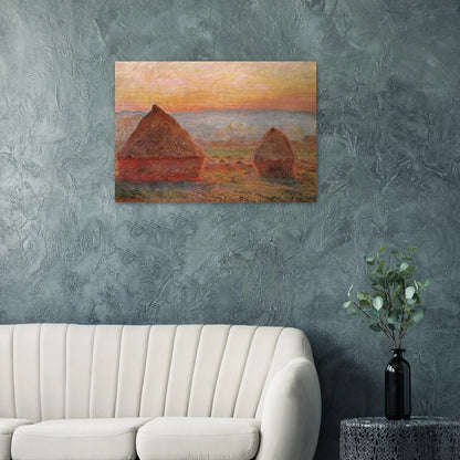 Grainstacks at Giverny, Sunset - claude monet Brushed Aluminum Print - 70x100 cm / 28x40 inches | claude monet Aluminum Print | claude monet Prints