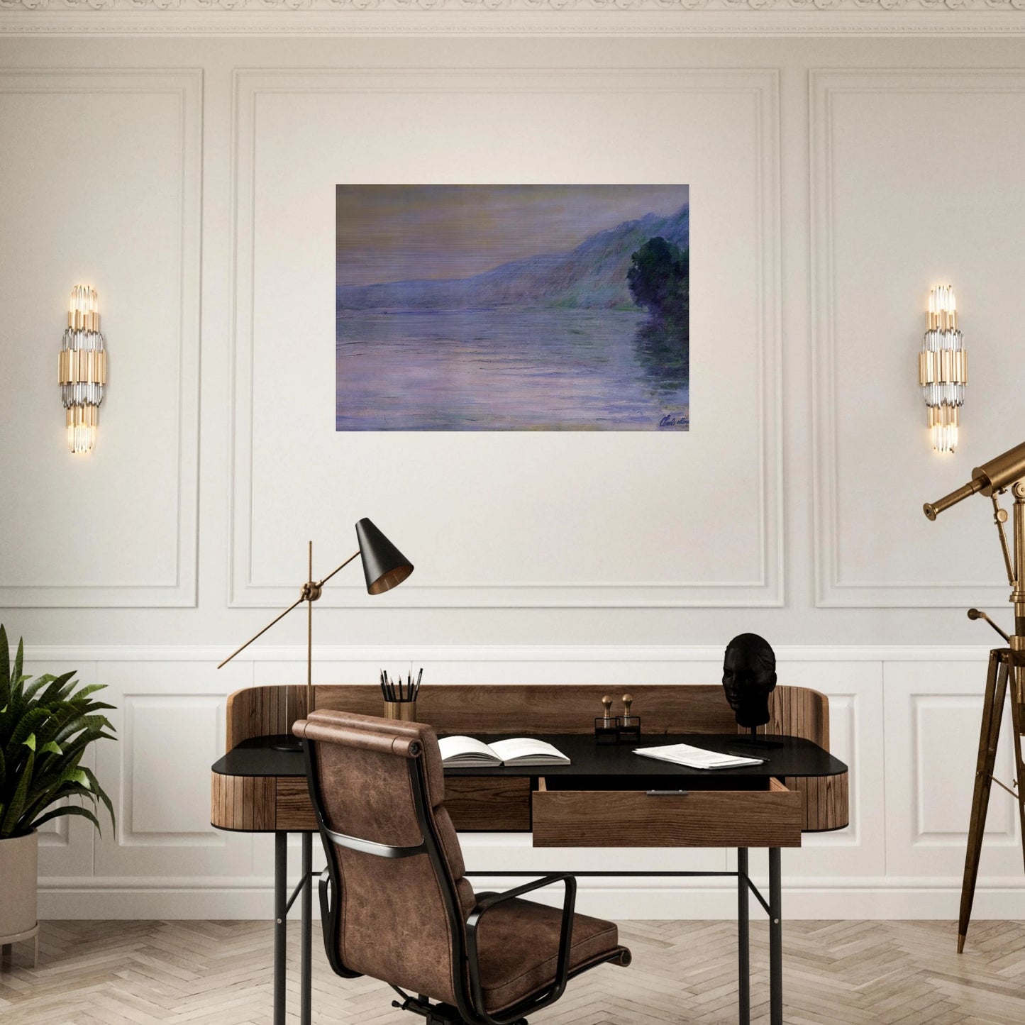 The Seine at Port-Villez, Blue Effect - claude monet Brushed Aluminum Print - 70x100 cm / 28x40 inches | claude monet Aluminum Print | claude monet Prints