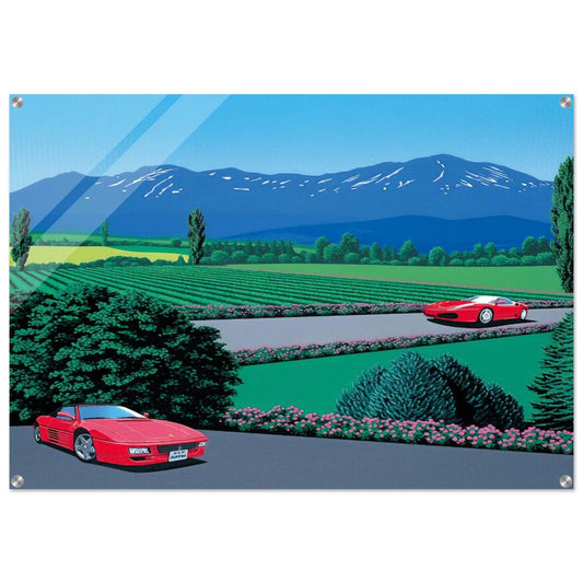 Ferraris traversing the lands - Hiroshi Nagai Acrylic Print - 70x100 cm / 28x40″ inches