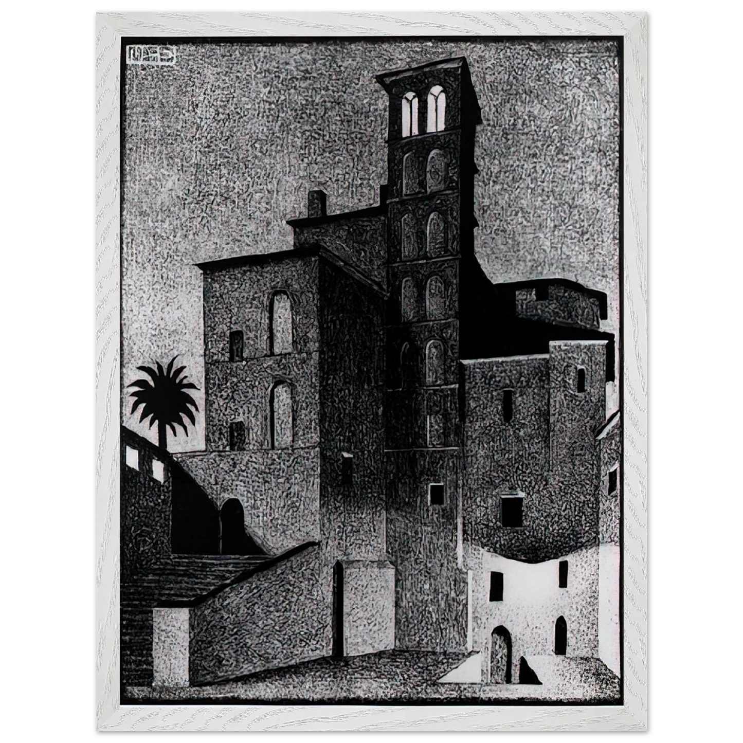 MC Escher - SS GIOVANNI ET PAOLO ROME MAY 1936 1936 Wall Art - 21x29.7 cm / 8x12" - Premium Wooden Framed Poster With Fine Art Paper - Black frame