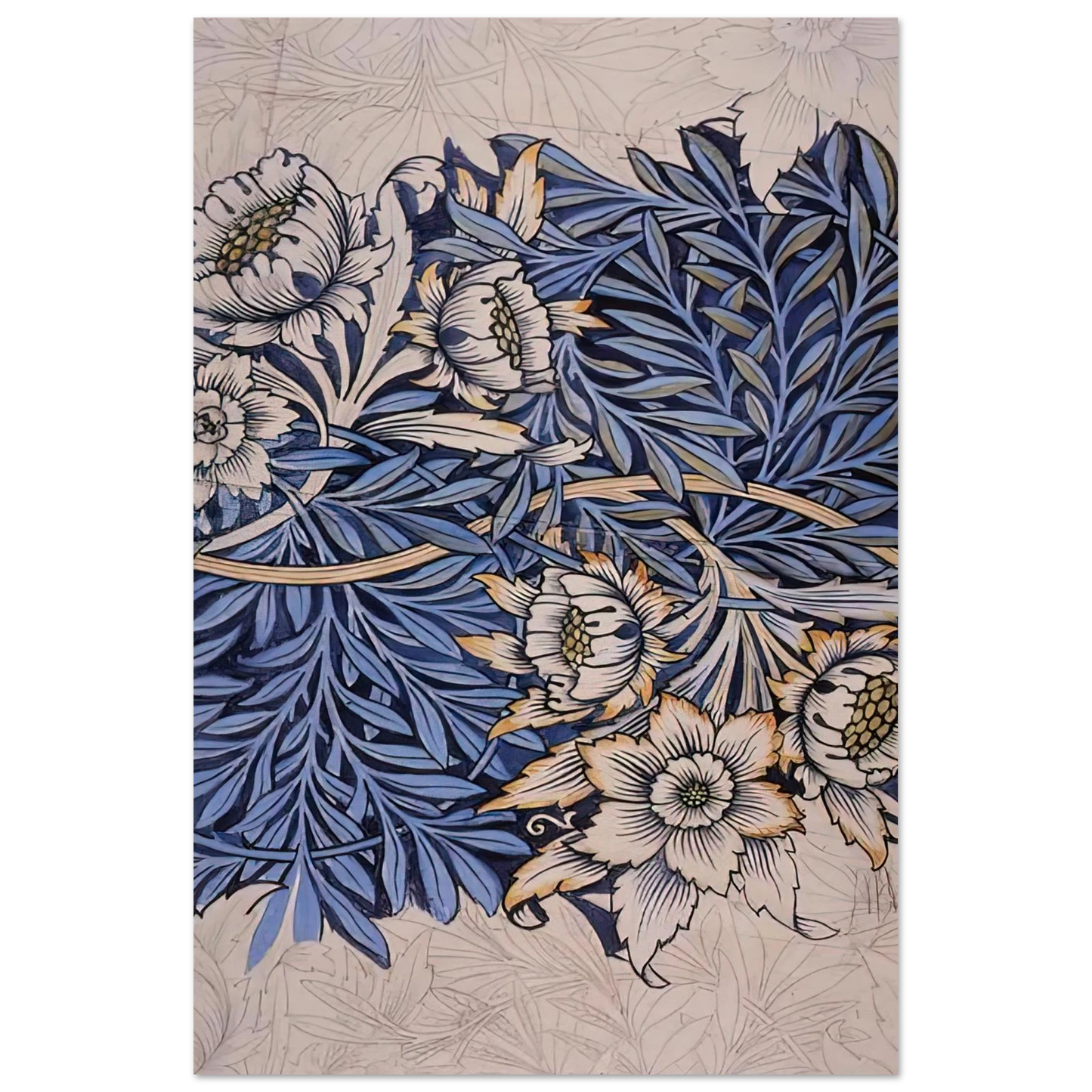 William Morris - DESIGN FOR TULIP AND WILLOW INDIGO DISCHARGE WOOD BLOCK PRINTED FABRIC 1873 Fine Art Poster - 40x60 cm / 16x24 inches