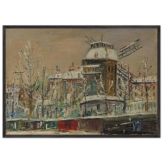 MOULIN DE LA GALETTE UNDER THE SNOW 1 - Maurice Utrillo 70x100 cm / 28x40 inches Framed Art Print – Black Wooden Frame