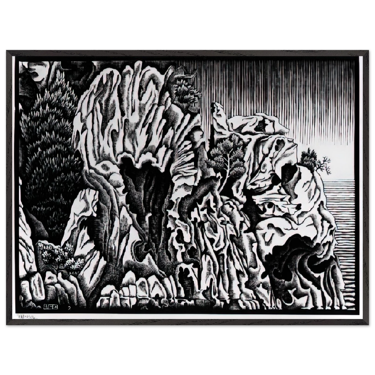 MC Escher - CALANCHE OF PIANA CORSICA FEBRUARY 1934 1934 Wall Art - 30x40 cm / 12x16 inches - Premium Wooden Framed Poster With Fine Art Paper - Black frame
