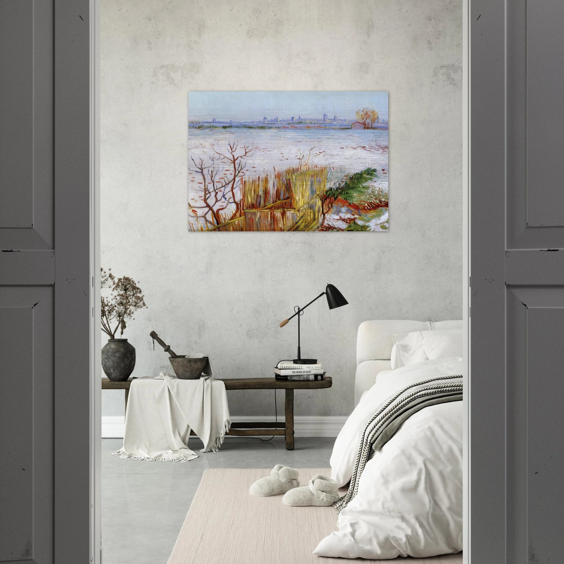 Snowy Landscape with Arles in the Background - Vincent van Gogh Brushed Aluminum Print - 70x100 cm / 28x40 inches | Vincent van Gogh Aluminum Print | Vincent van Gogh Prints