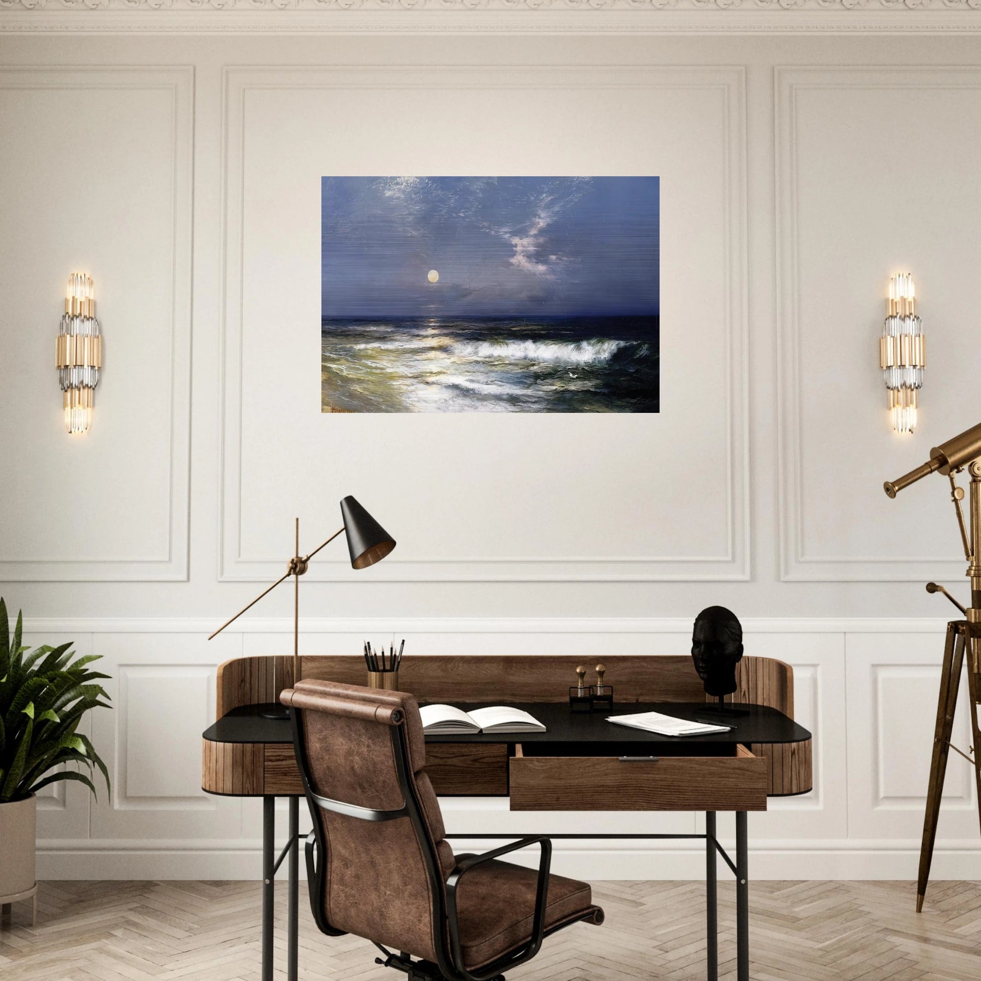 Moonlit Seascape - Thomas Moran Brushed Aluminum Print - 70x100 cm / 28x40 inches | Thomas Moran Aluminum Print | Thomas Moran Prints