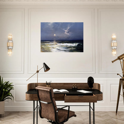 Moonlit Seascape - Thomas Moran Brushed Aluminum Print - 70x100 cm / 28x40 inches | Thomas Moran Aluminum Print | Thomas Moran Prints