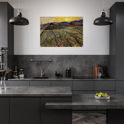 Wheat Field with Rising Sun - Vincent van Gogh Acrylic Print - 70x100 cm / 28x40″ inches | Vincent van Gogh Wall Art | Vincent van Gogh Prints