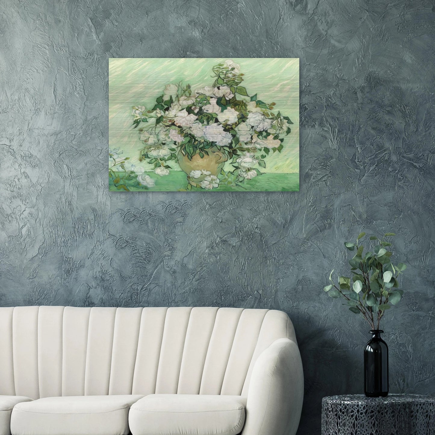 Vase with Pink Roses - Vincent van Gogh Brushed Aluminum Print - 70x100 cm / 28x40 inches | Vincent van Gogh Aluminum Print | Vincent van Gogh Prints