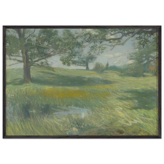 Meadows - Childe Hassam 70x100 cm / 28x40 inches Framed Art Print – Black Wooden Frame