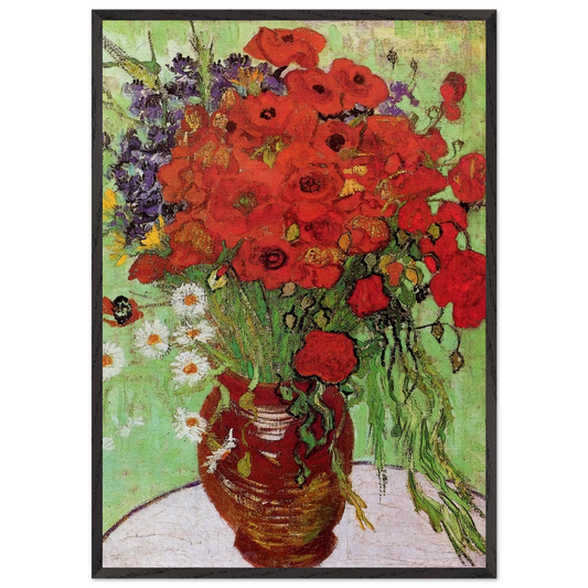 Red Poppies and Daisies - Vincent van Gogh 70x100 cm / 28x40 inches Framed Art Print – Black Wooden Frame