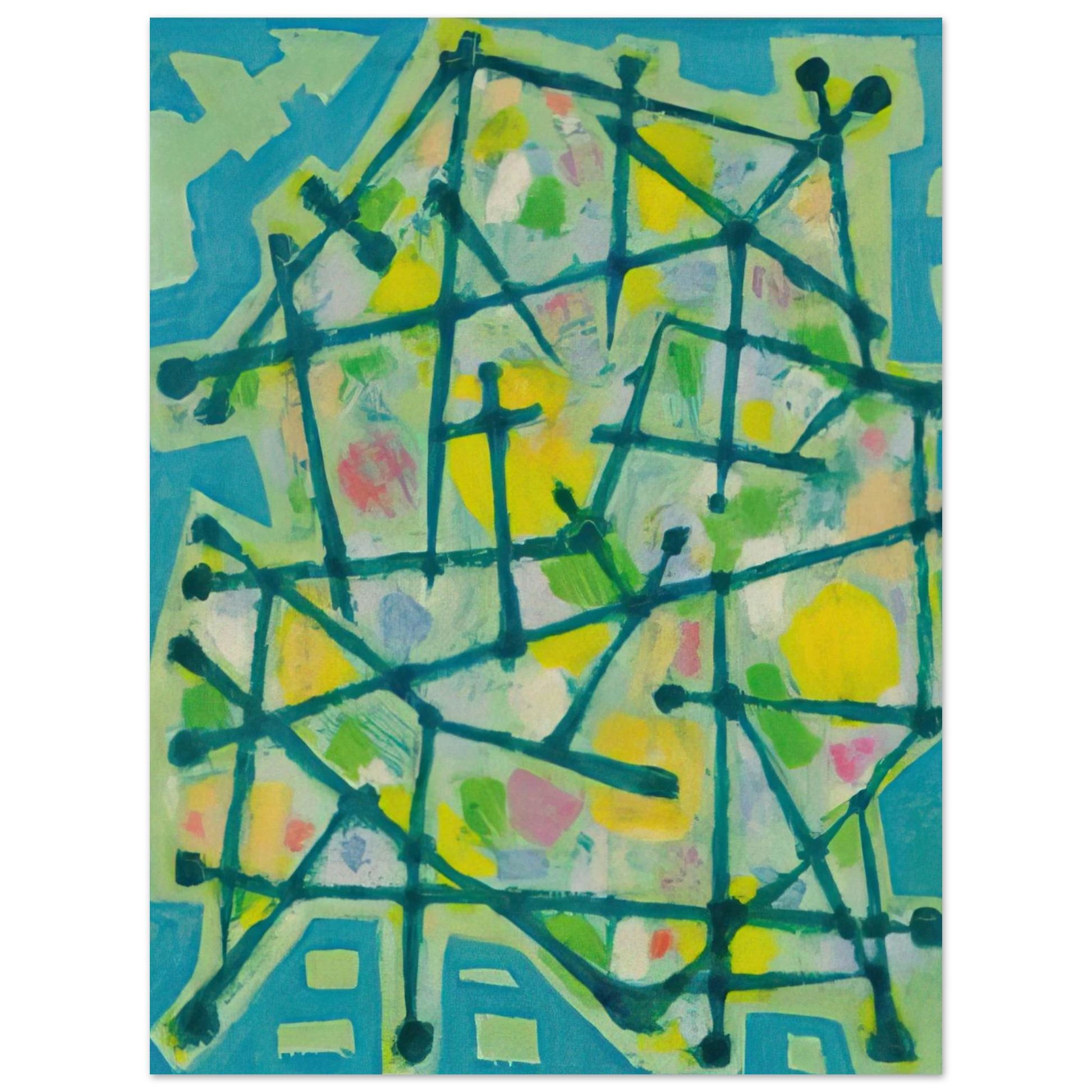 Alfred Manessier - Blue-Green Lines on Aqua Background - 1953 Fine Art Poster - Default Title