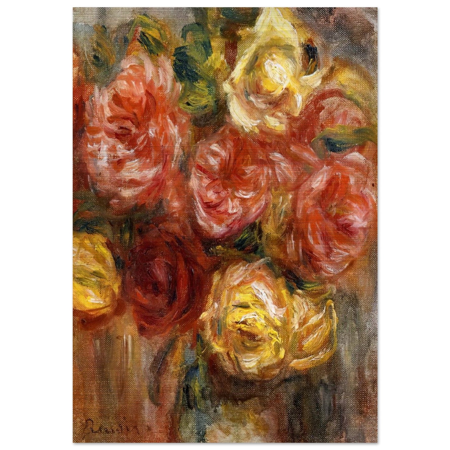 Bouquet of Roses in a Vase - Pierre-Auguste Renoir Brushed Aluminum Print - 70x100 cm / 28x40 inches | Pierre-Auguste Renoir Aluminum Print | Pierre-Auguste Renoir Prints
