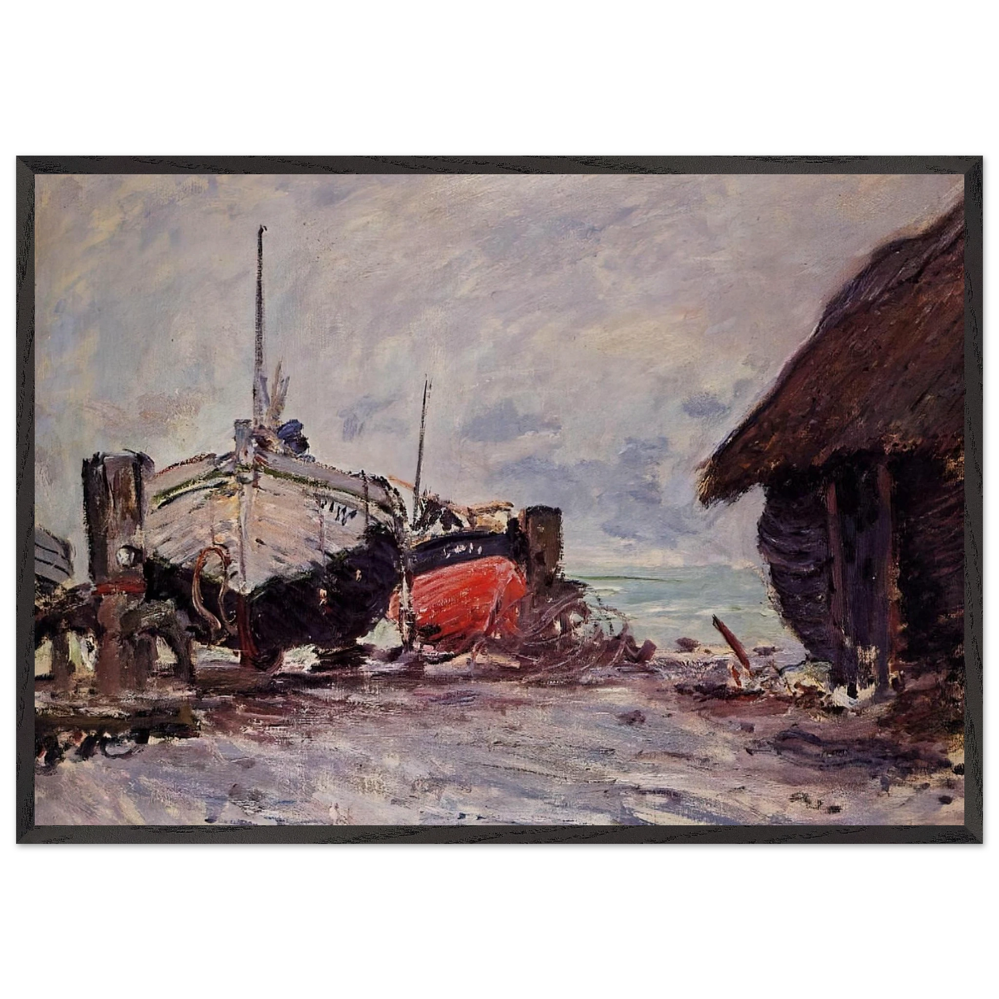 Fishing Boats at Etretat - claude monet Framed Art Print – Black Wooden Frame - Default Title - -Framed Art Print