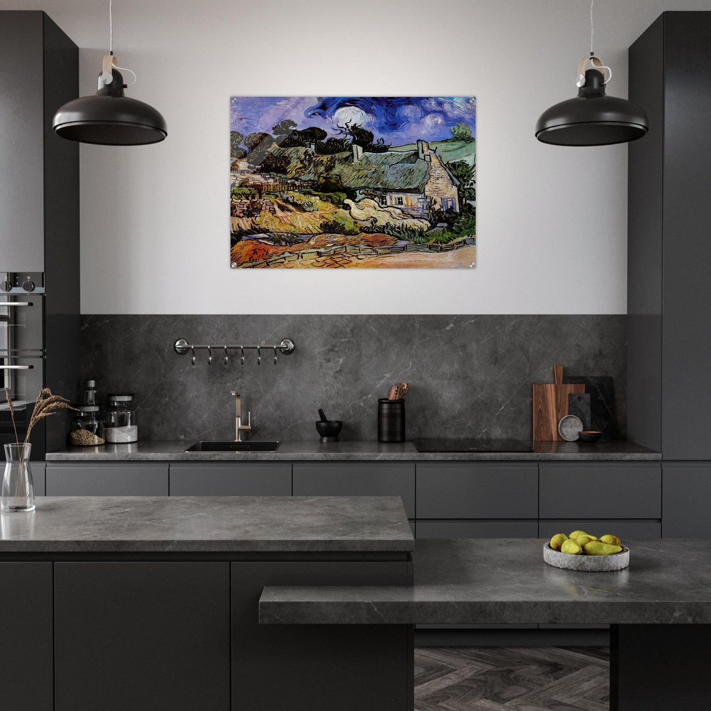 Houses with Thatched Roofs, Cordeville - Vincent van Gogh Acrylic Print - 70x100 cm / 28x40″ inches