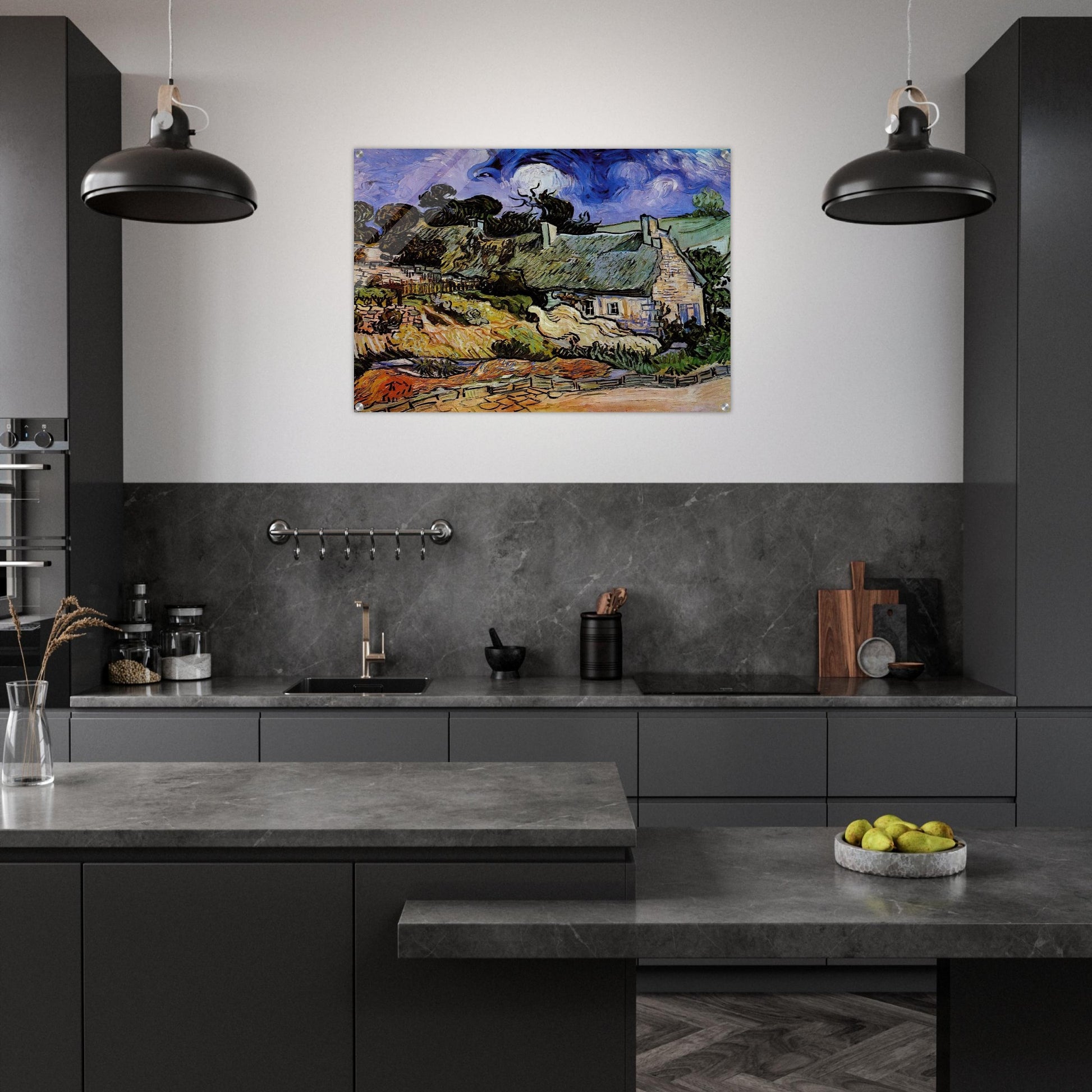 Houses with Thatched Roofs, Cordeville - Vincent van Gogh Acrylic Print - 70x100 cm / 28x40″ inches