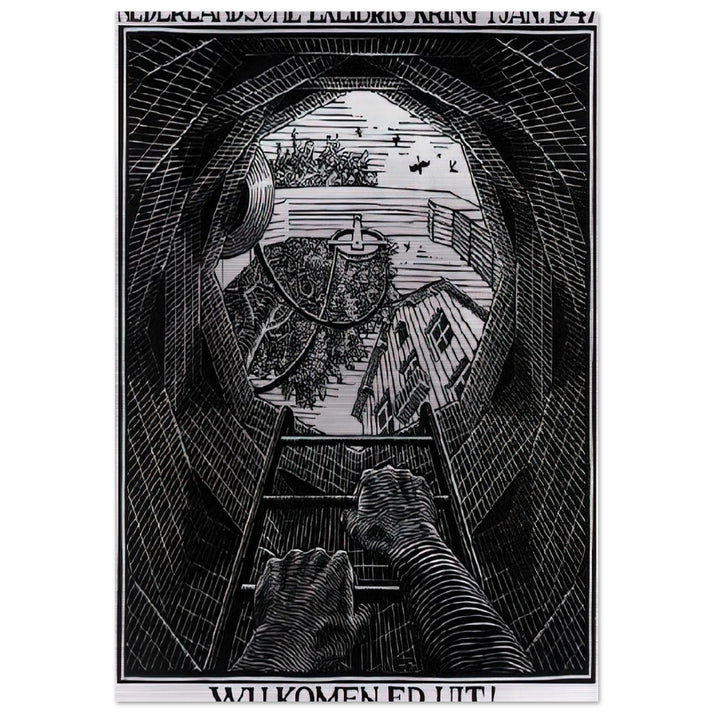 NEW YEAR S GREETING CARD - MC Escher Brushed Aluminum Print - 70x100 cm / 28x40 inches | MC Escher Aluminum Print | MC Escher Prints