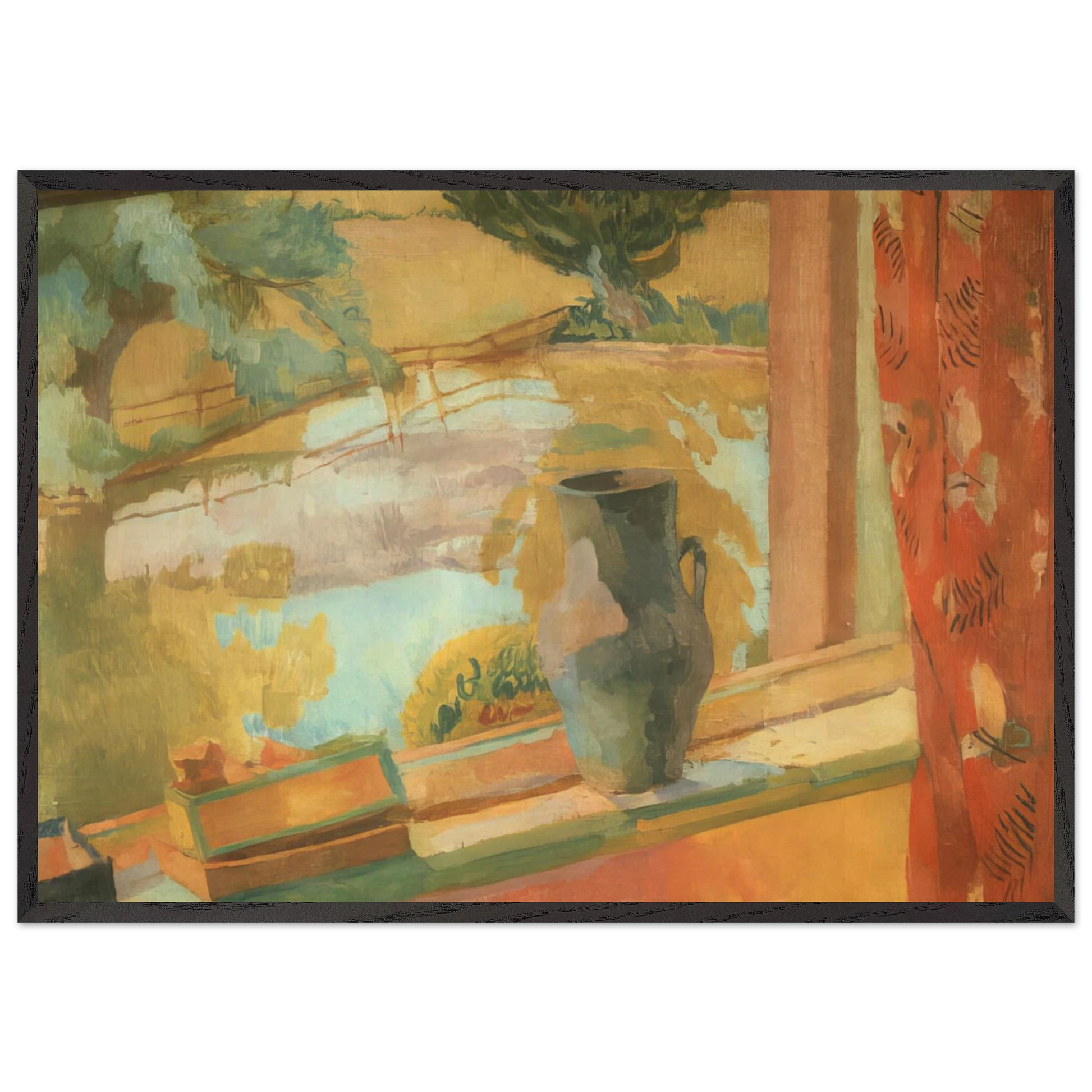VIEW OF THE POND AT CHARLESTON 1919 - Vanessa Bell Framed Art Print – Black Wooden Frame - Default Title - -Framed Art Print