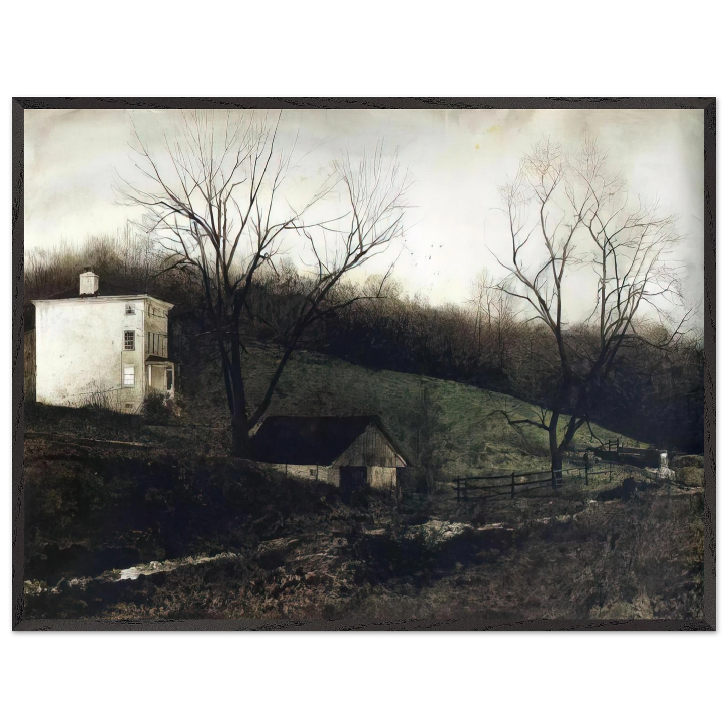 Andrew Wyeth - EVENING AT KUERNERS Wall Art - 60x80 cm / 24x32 inches - Premium Wooden Framed Poster With Fine Art Paper - White frame
