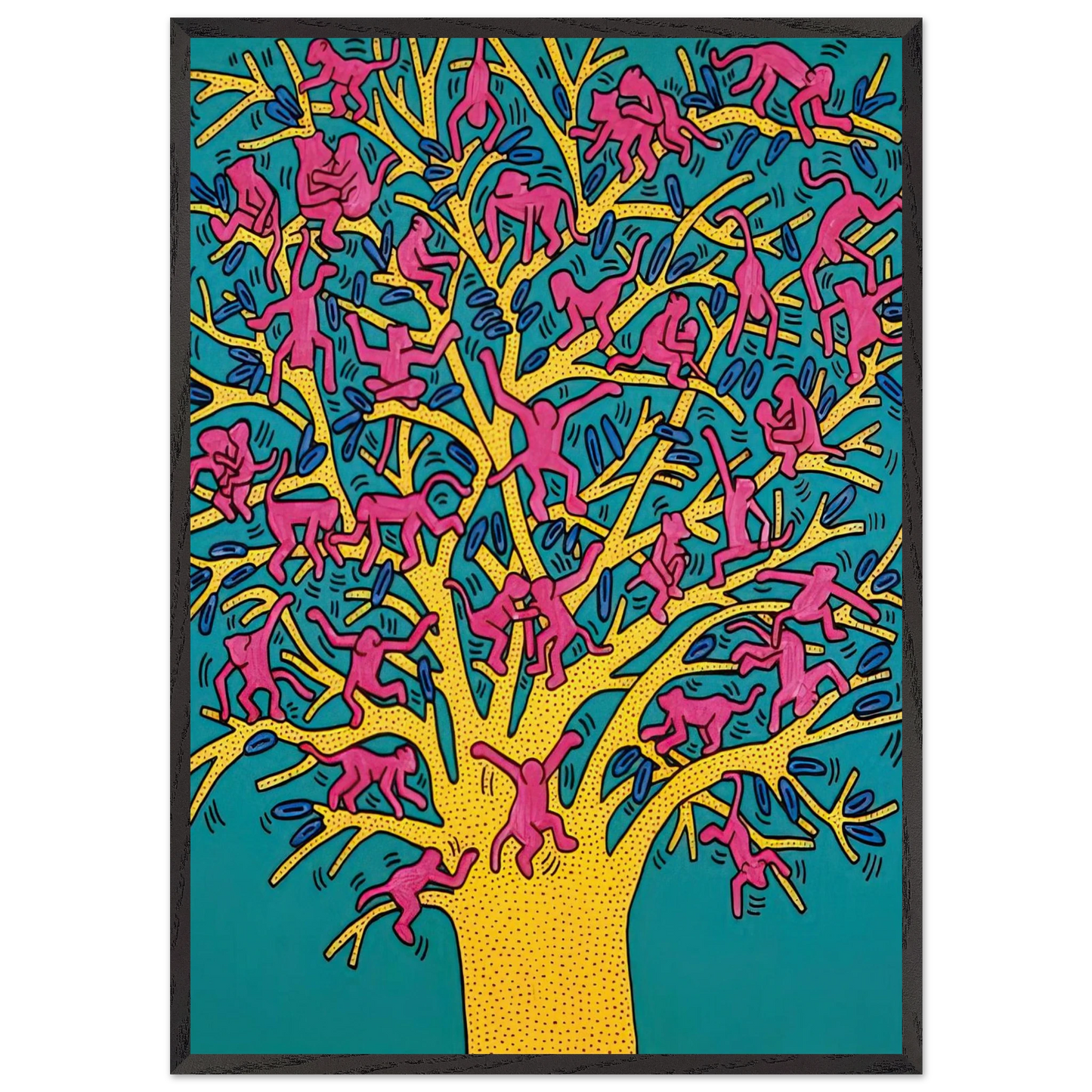 THE TREE OF MONKEYS N1 - Keith Haring Framed Art Print – Black Wooden Frame - Default Title - -Framed Art Print