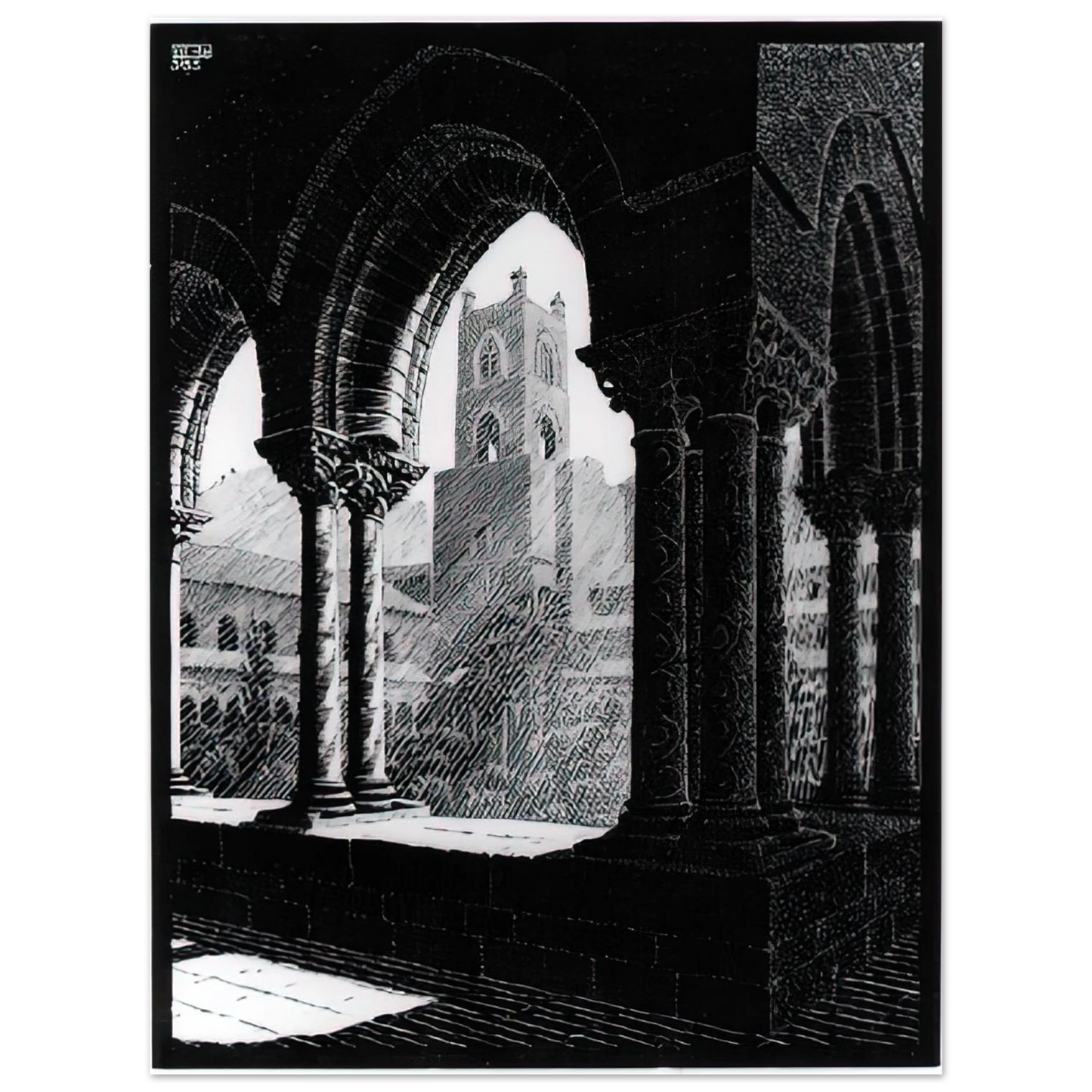 MC Escher - CLOISTER OF MONREALE SICILY Wall Art - 30x40 cm / 12x16 inches - Fine Art Poster - -