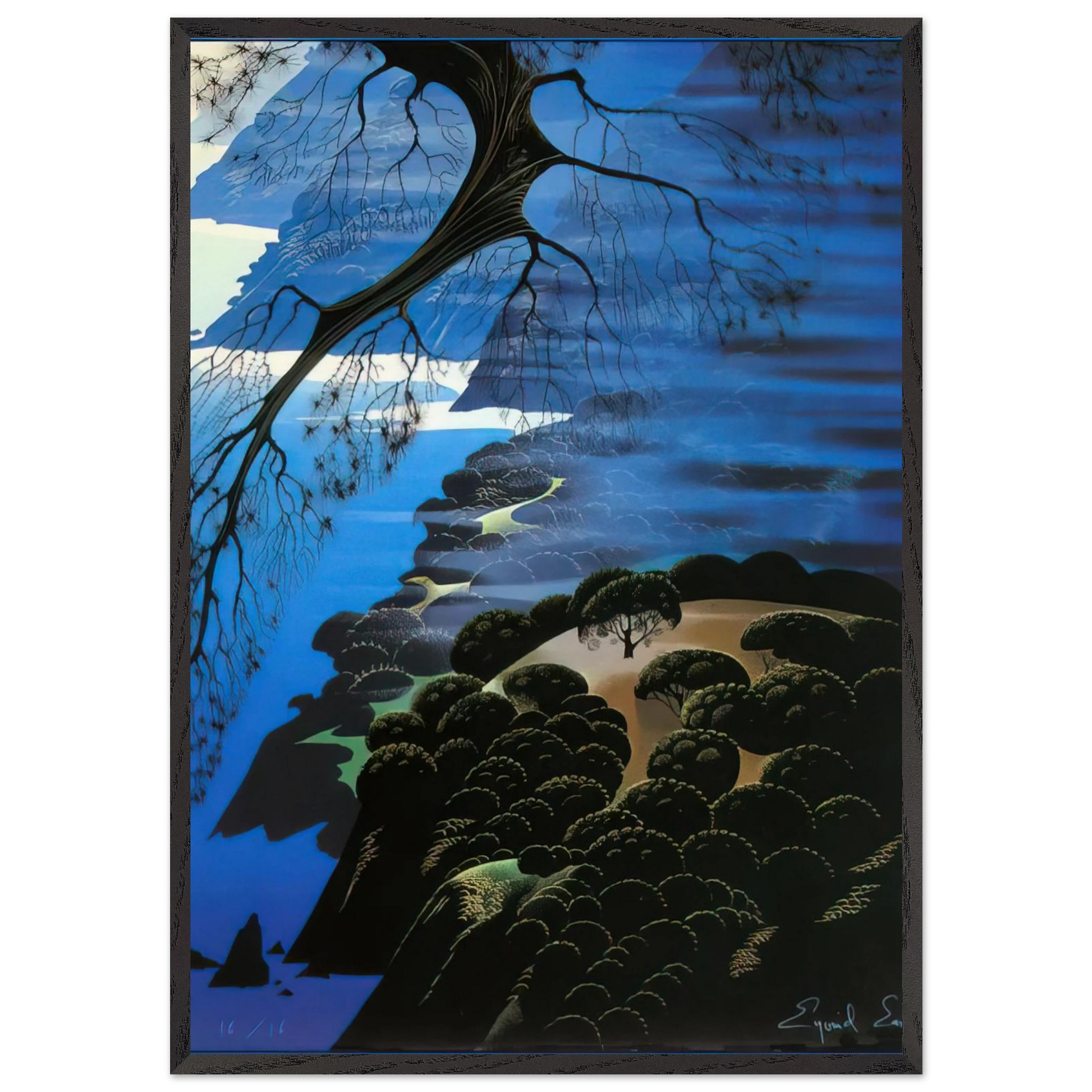 Mystical Coastline - Eyvind Earle Framed Art Print – Black Wooden Frame - Default Title - -Framed Art Print