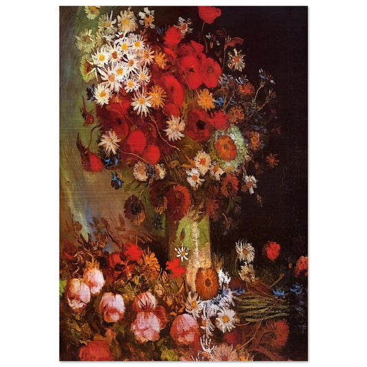 Vase with Poppies, Cornflowers, Peonies and Chrysanthemums - Vincent van Gogh Brushed Aluminum Print - 70x100 cm / 28x40 inches | Vincent van Gogh Aluminum Print | Vincent van Gogh Prints