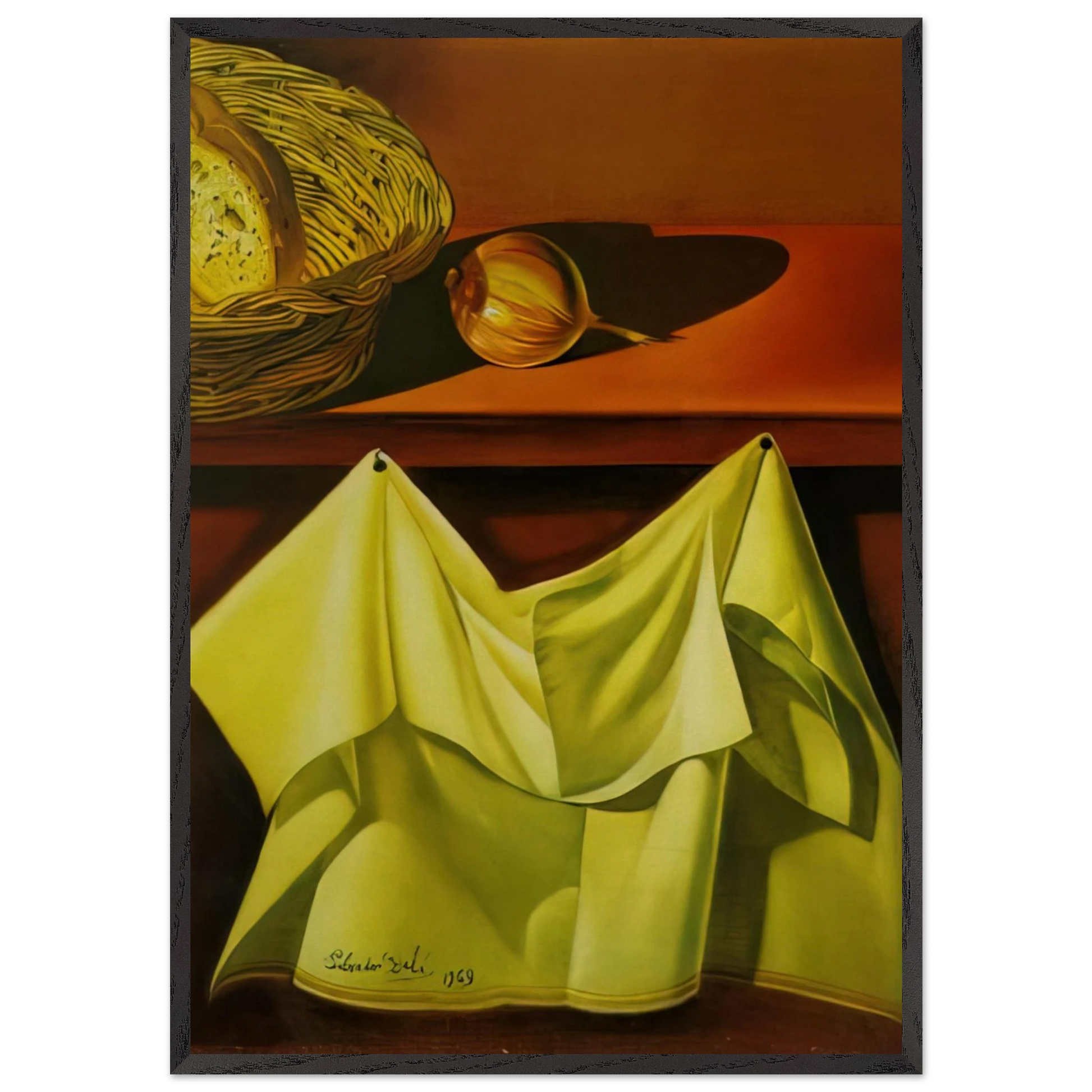 UNTITLED STILL LIFE WITH WHITE CLOTH - Salvador Dali Framed Art Print – Black Wooden Frame - Default Title - -Framed Art Print