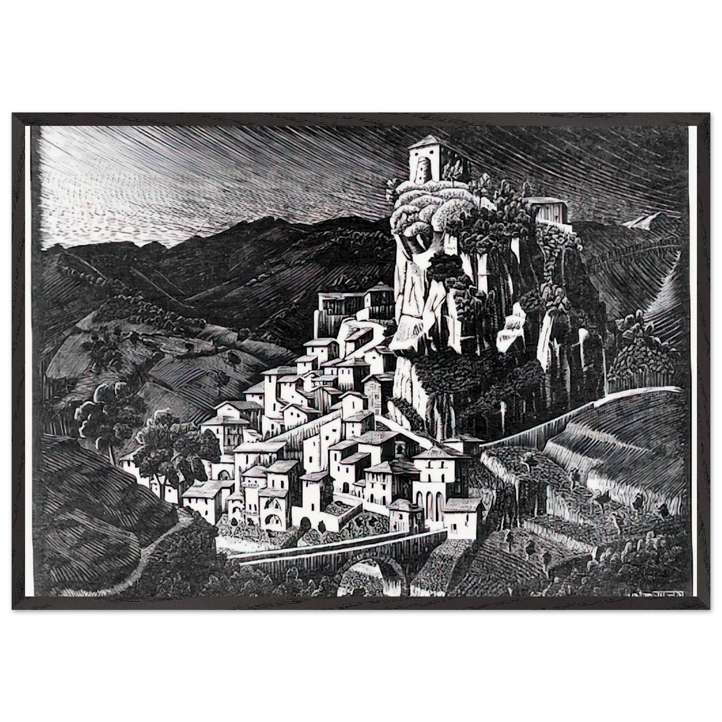 PALIZZI CALABRIA OCTOBER 1930 1930 - MC Escher Framed Art Print – Black Wooden Frame - Default Title - -Framed Art Print