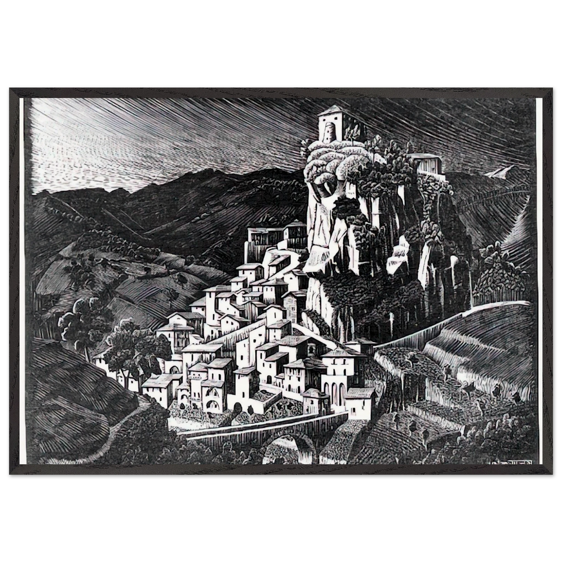 PALIZZI CALABRIA OCTOBER 1930 1930 - MC Escher Framed Art Print – Black Wooden Frame - Default Title - -Framed Art Print