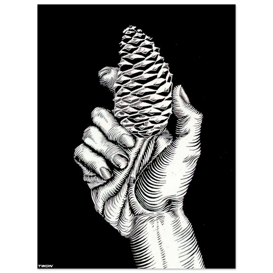 MC Escher - HAND WITH FIR CONE Wall Art - 21x29.7 cm / 8x12" - Fine Art Poster - -