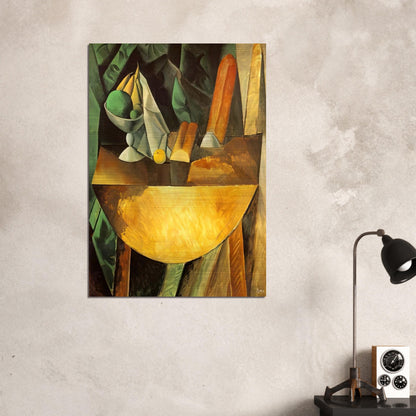 Bread and dish with fruits on the table - Pablo Picasso Brushed Aluminum Print - 70x100 cm / 28x40 inches | Pablo Picasso Aluminum Print | Pablo Picasso Prints