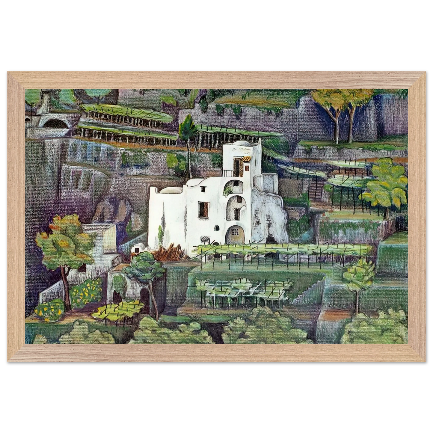 MC Escher - FARMHOUSE RAVELLO COLOUR Wall Art - 30x40 cm / 12x16 inches - Premium Wooden Framed Poster With Fine Art Paper - White frame