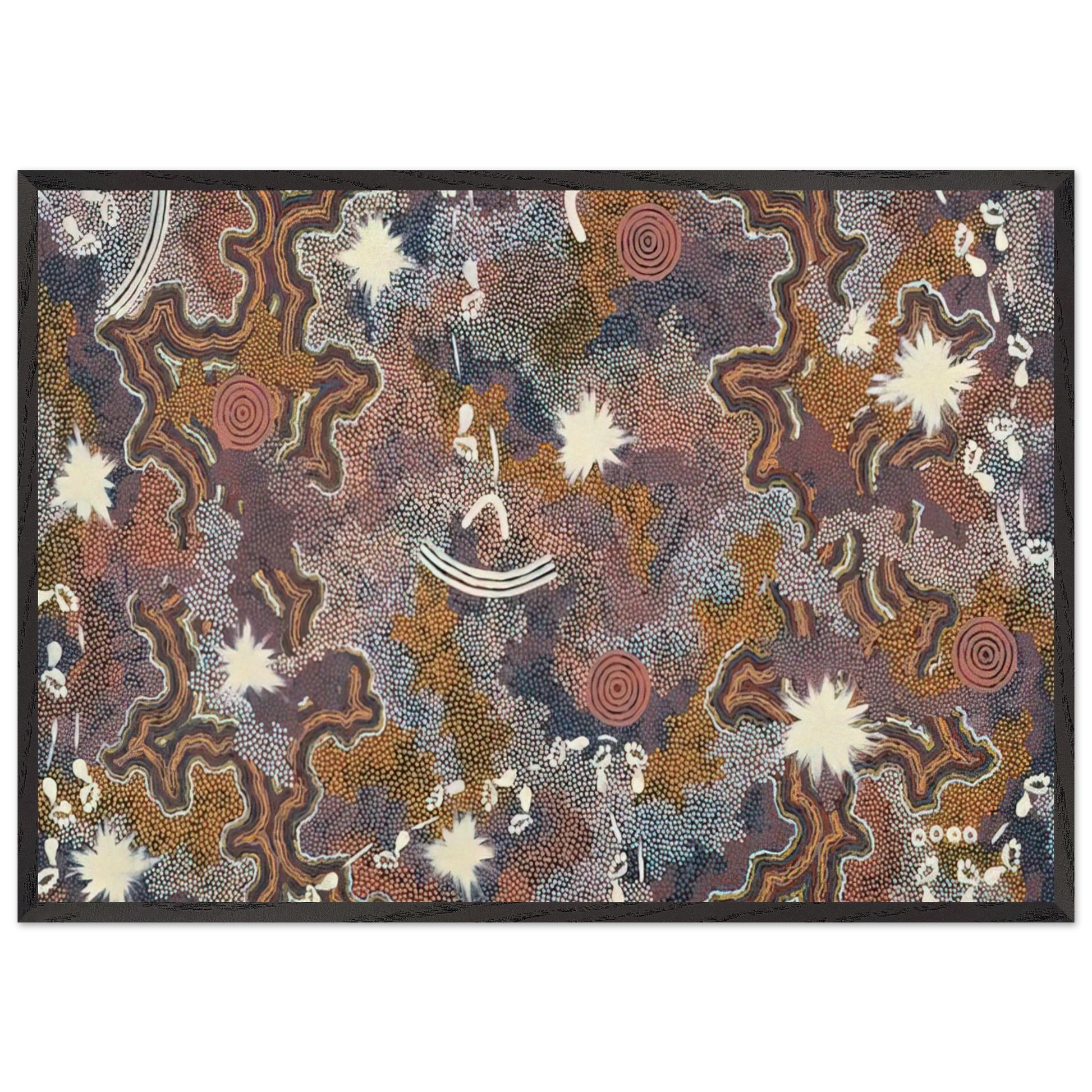 Ngarlu Red Hill - 1990 - Clifford Possum Tjapaltjarri Framed Art Print – Black Wooden Frame - Default Title - -Framed Art Print