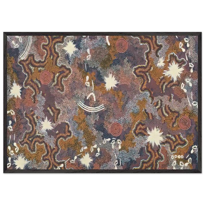 Ngarlu Red Hill - 1990 - Clifford Possum Tjapaltjarri 70x100 cm / 28x40 inches Framed Art Print – Black Wooden Frame
