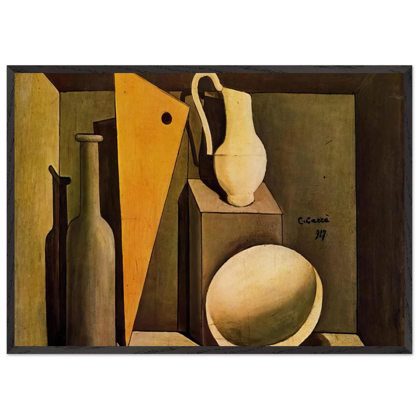 NATURA MORTA CON LA SQUADRA 1917 - Carlo Carra Framed Art Print – Black Wooden Frame - Default Title - -Framed Art Print